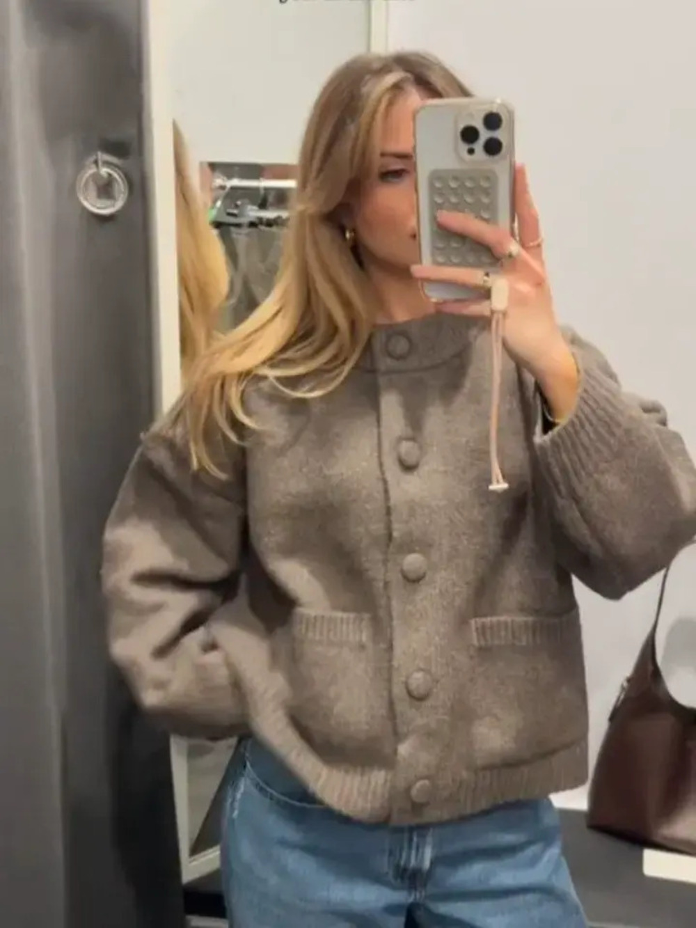 Zara Casual Knitted Cardigan Fall Single Breasted Round Neck Long Sleeve